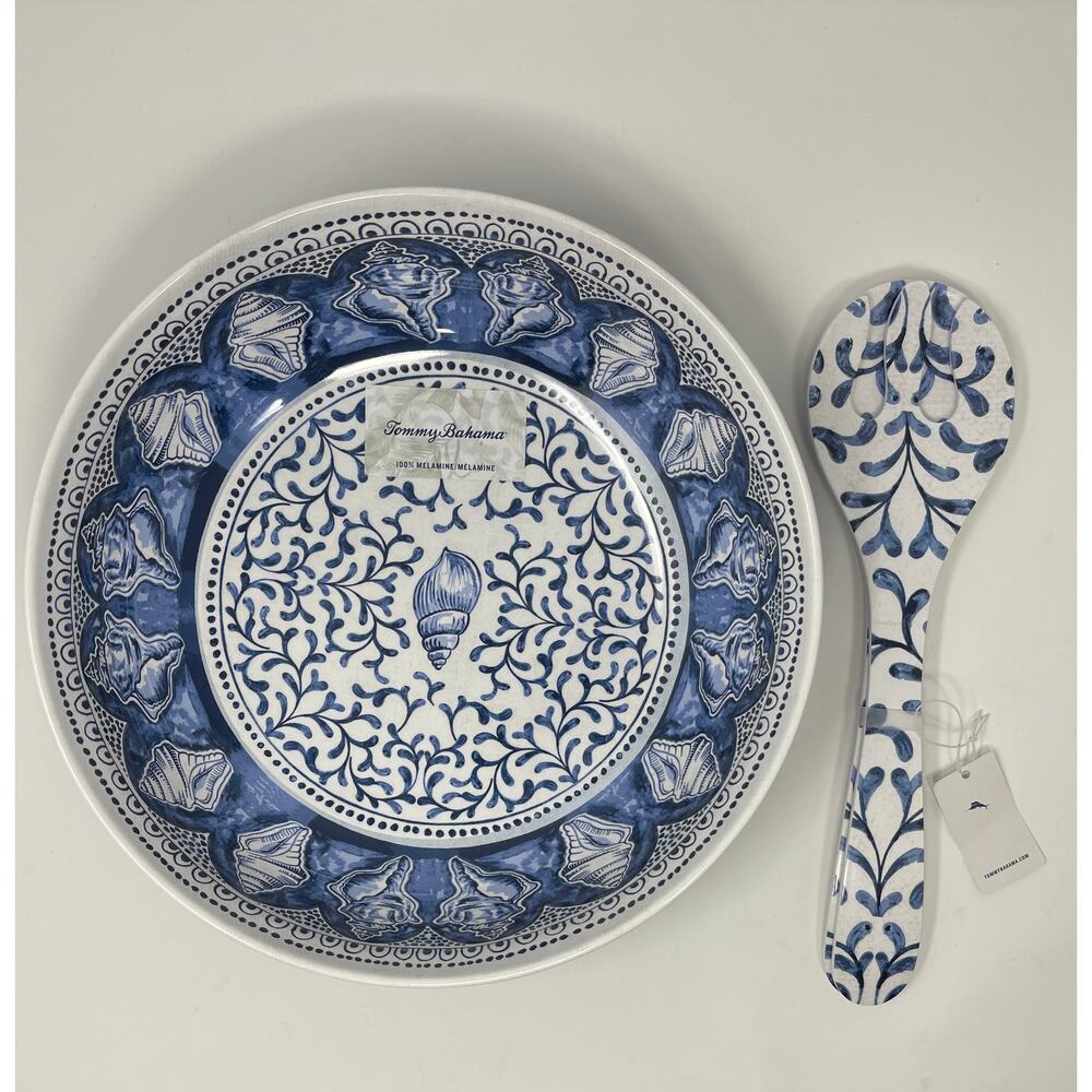 Tommy Bahama Melamine Seashell Serving Bowl and Utensils